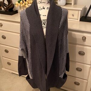 Chaus Black and Gray Striped Cardigan